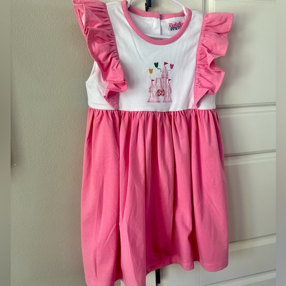 NEW!! Natalie Grant girls princess castle dress with Mickey Mouse balloons.
